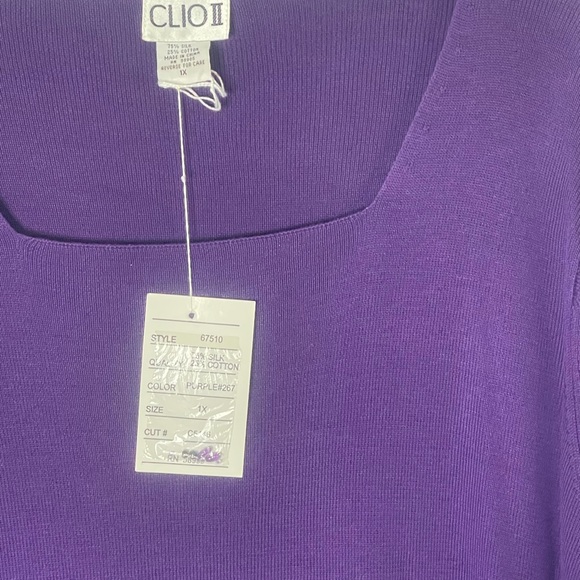 CLIO II silk blend square neck sweater beaded fringe trim women’s Size 1X retro - Picture 3 of 12